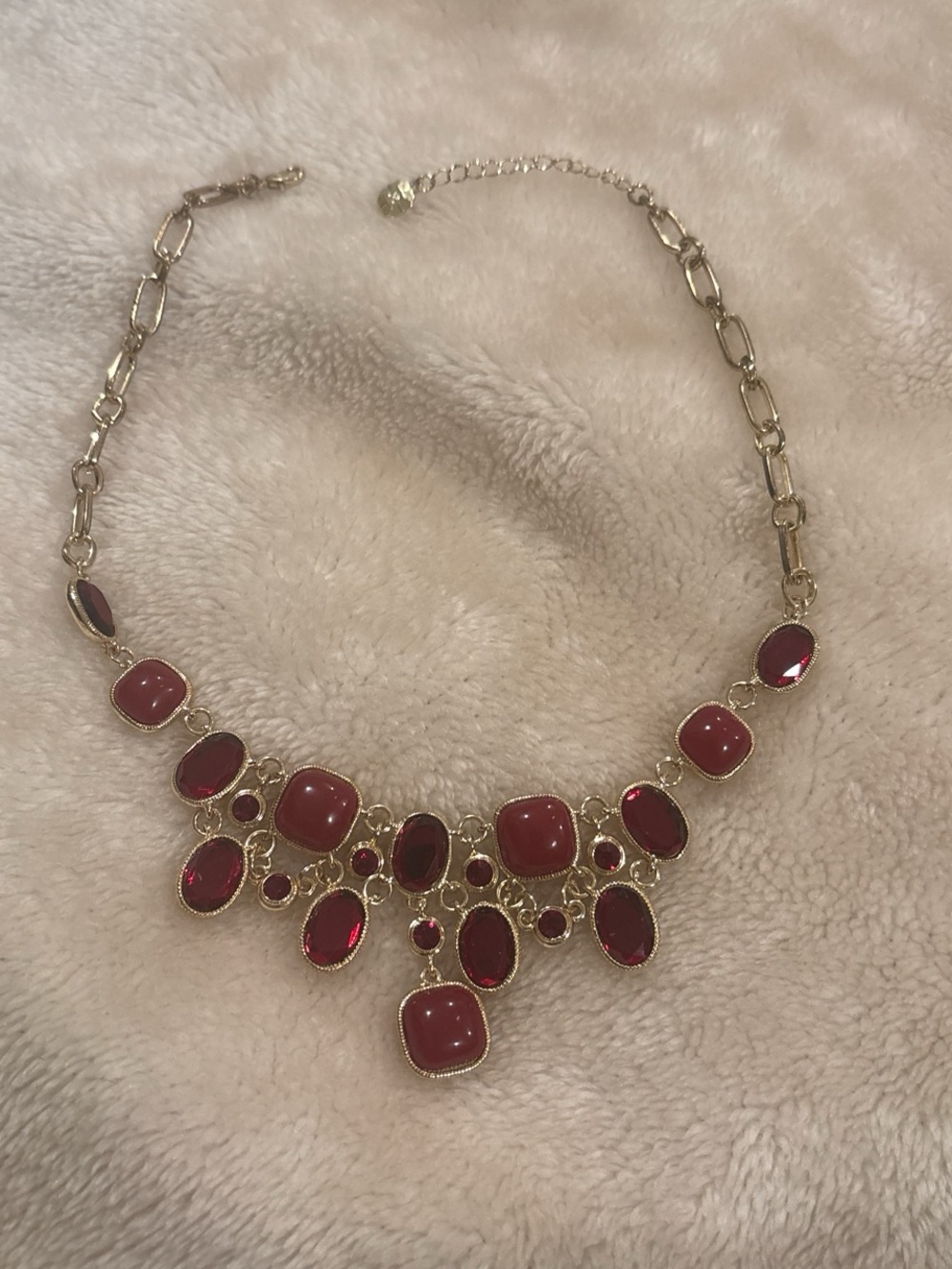 Gold-Tone Red Statement Bib Necklace - Women Jewelry
